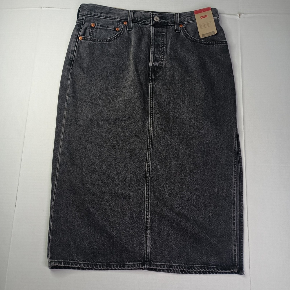 Levi's Women's Side Slit Midi Button Fly Skirt Size 30 Black‎ Pockets